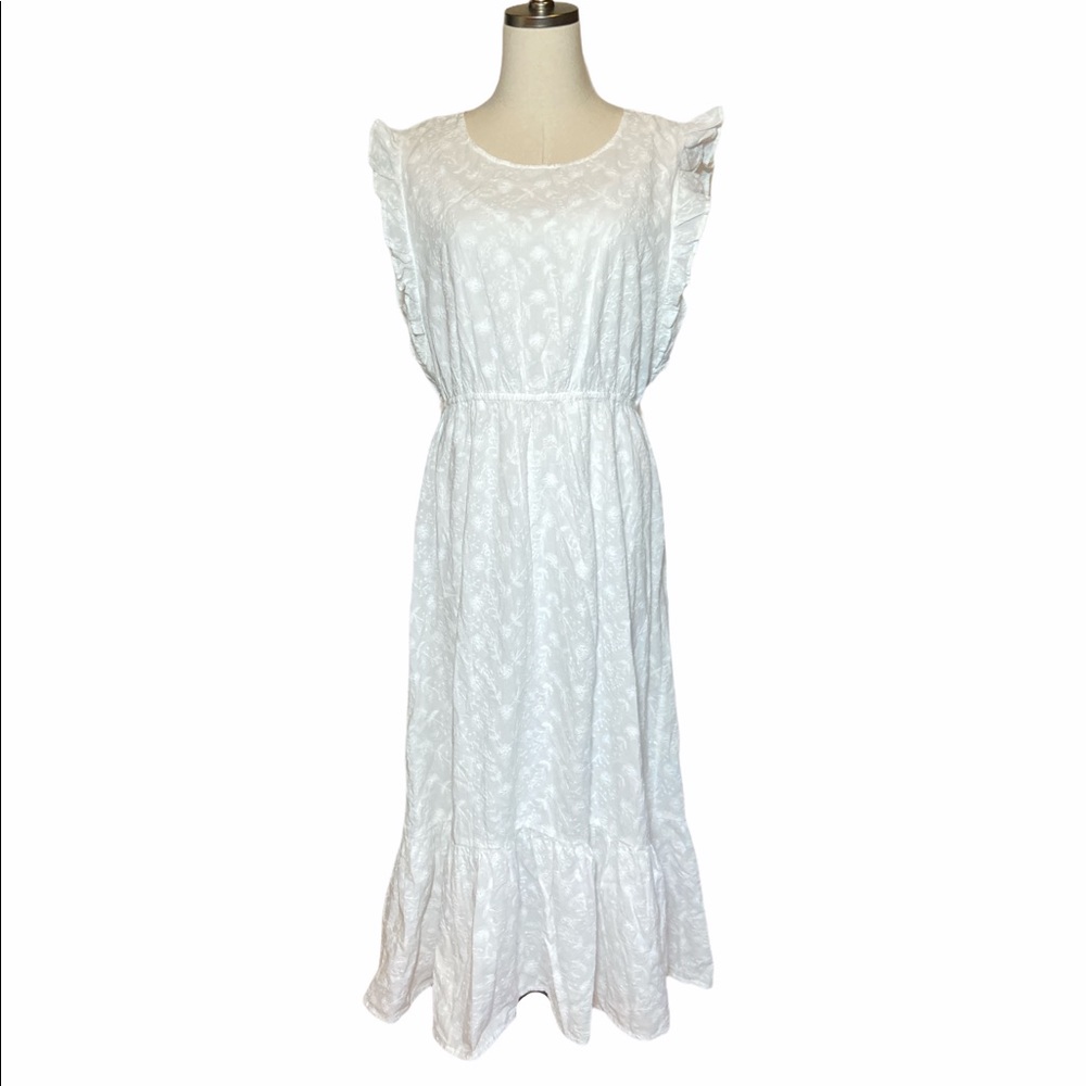 NEW Lucky Brand White Cotton Maxi Sundress Dress L Cottagecore Prairie Coquette